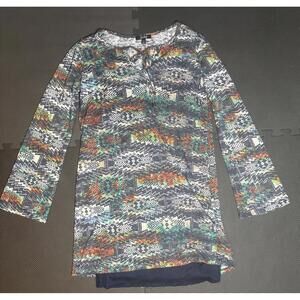 Vintage BeBop Women's Dress Size Medium Boho 3/4 Sleeve Blue Multicolor Y2K